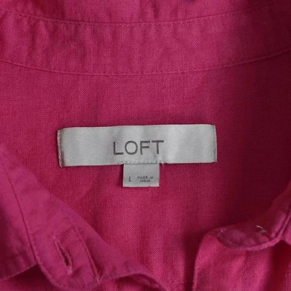 LOFT Linen Blend  Button Down Blouse Barbiecore Long Sleeve Size Large - Picture 6 of 11